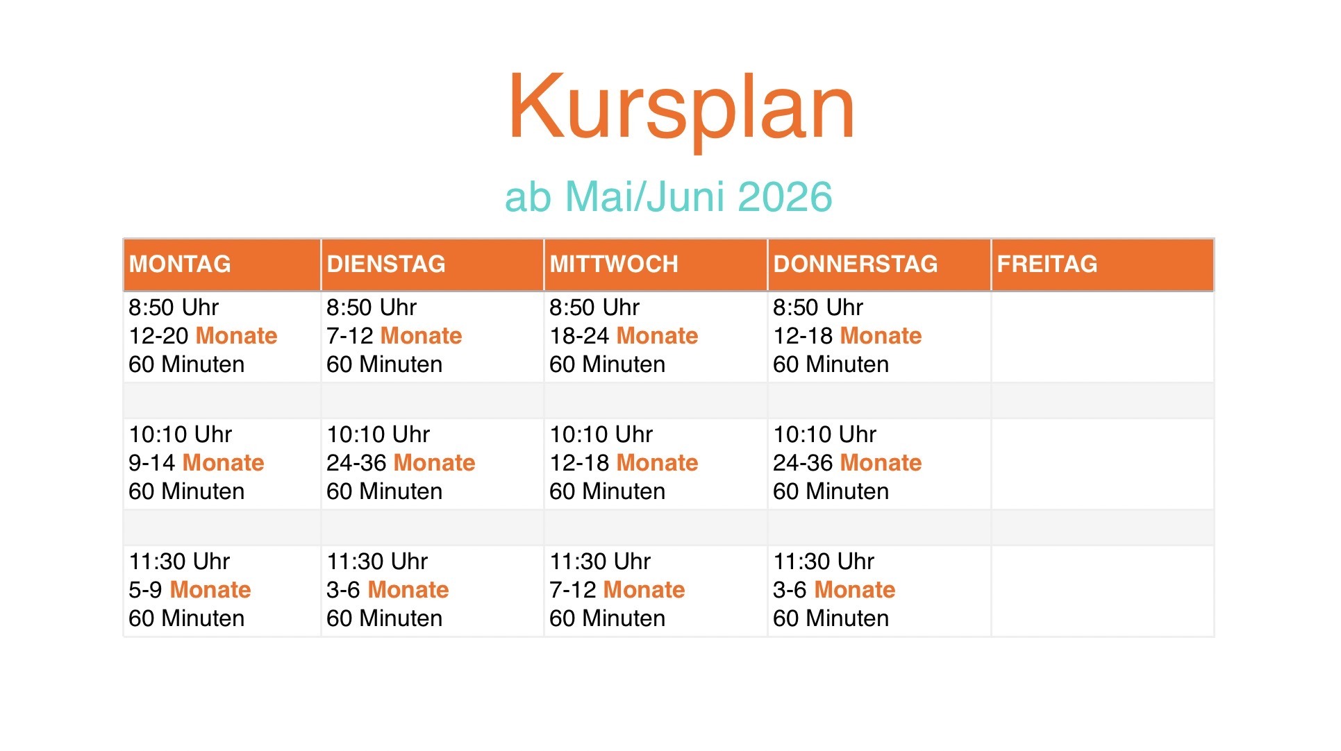 Kursplan Krümelkiste MG ab Mai/Juni 2026 Kursplan Krümelkiste MG ab Mai/Juni 2026